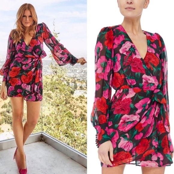 The Kooples Dolce Vite Floral Mini Dress Pink Flowers 100% Silk Chiffon Size 2 - Picture 1 of 16